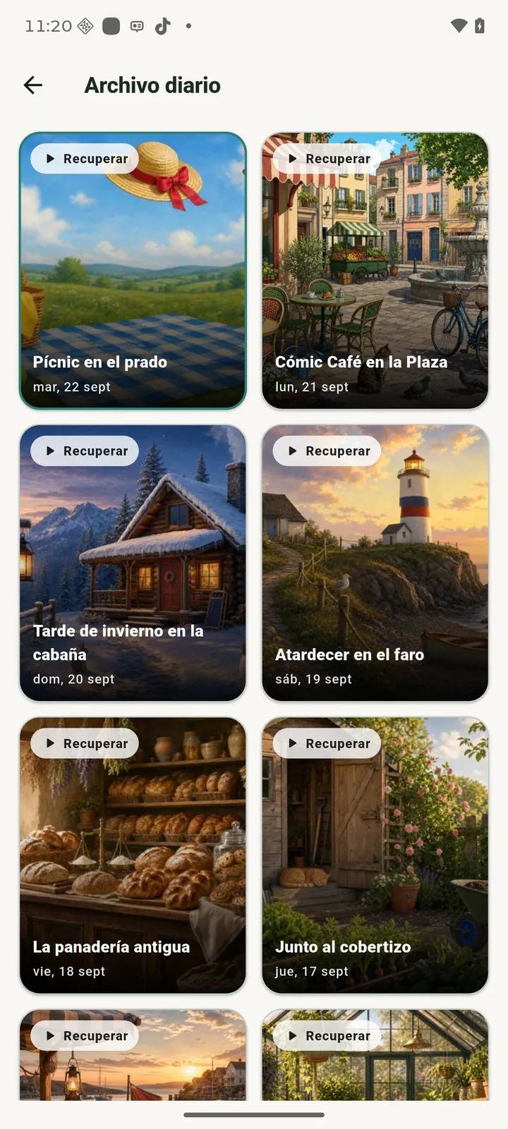 App Picparo: archivo diario con retos anteriores para recuperar