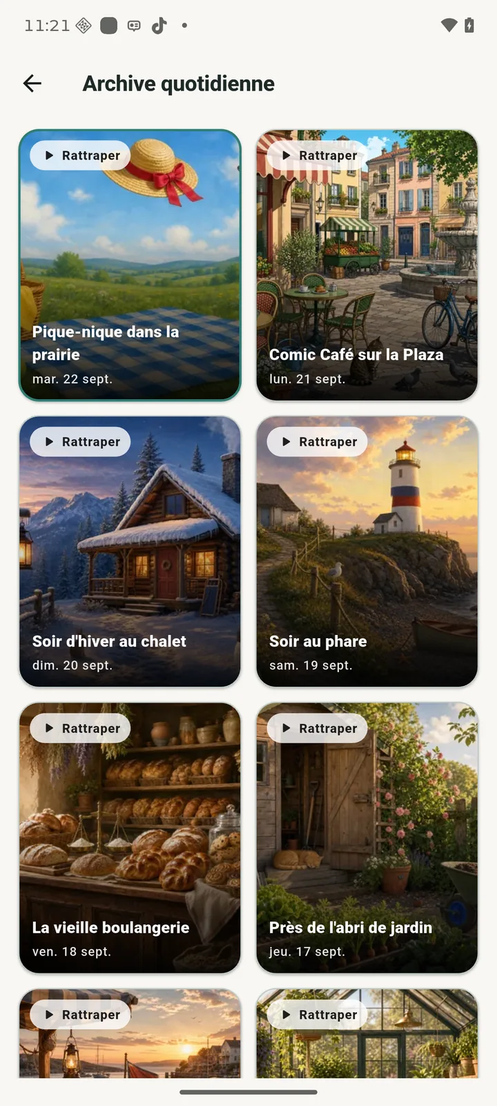 App Picparo : archives quotidiennes avec les défis passés à rattraper
